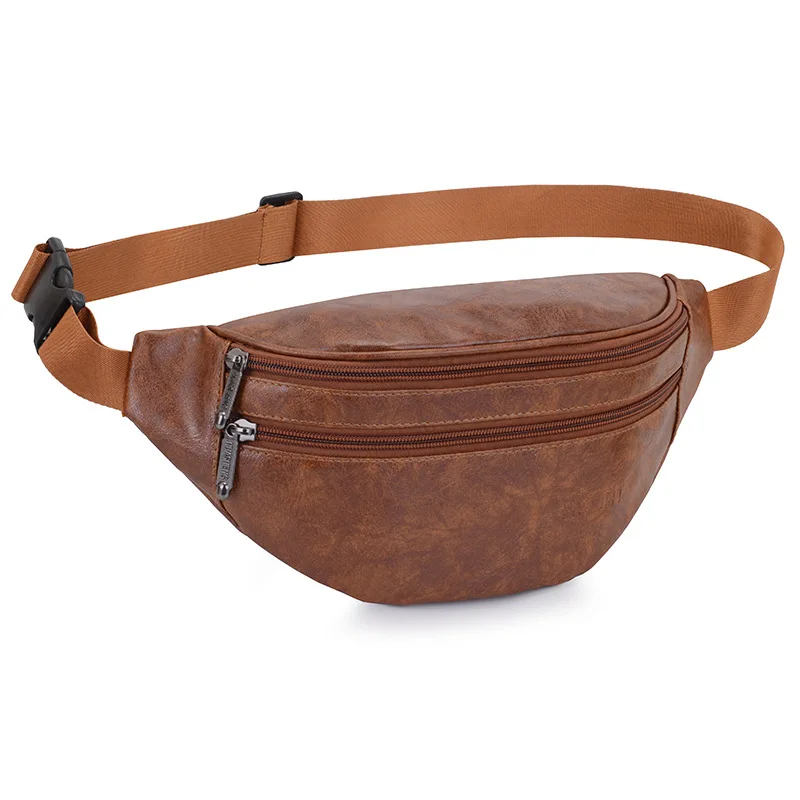 Leather Fanny Packs for Men and Women Fashion PU Workout Travel Waist Bag Adjustable Bel tSling Crossbody Zipper Chest Bag Purse