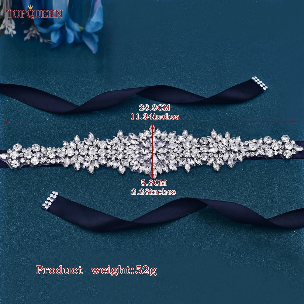 TOPQUEEN S319 Rhinestones Wedding Belts Bride Dress Decorative Sash With Stones Jeweled Satin Ribbons Silver Gown Appliques images - 6