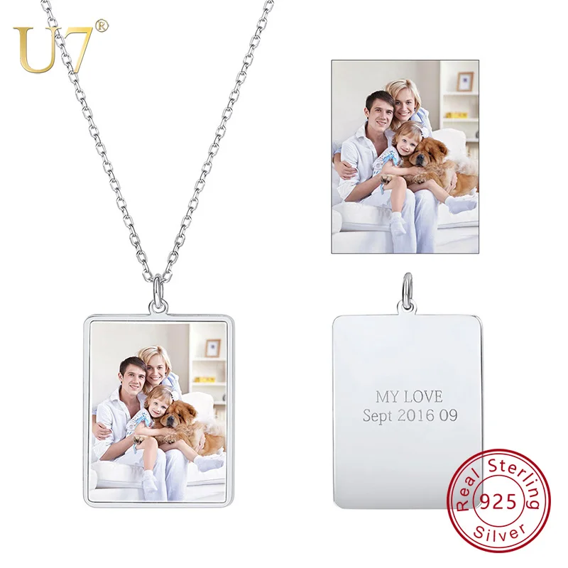U7 100% 925 Серебро кулон с фото гравировкой персонализированные пользовательские Ожерелье Подарок Маме/Папе Мода ювелирные изделия SC82
