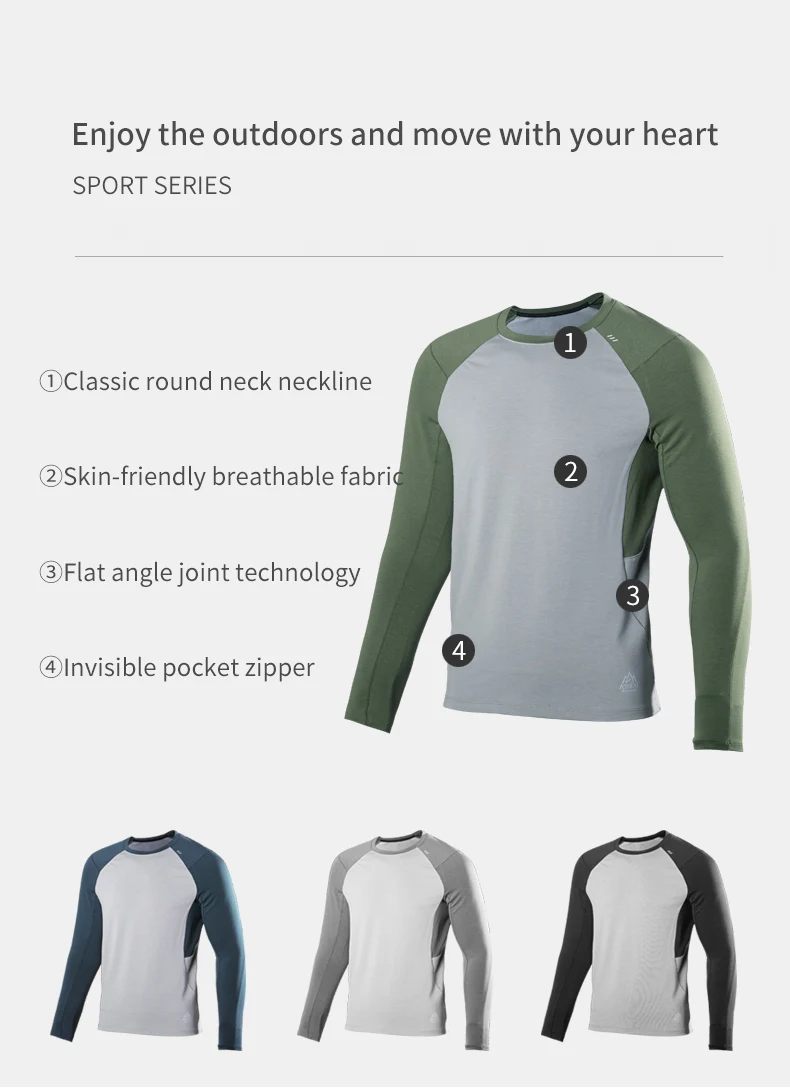 AONIJIE FM5132 Man Male Lightweight Sports Round Neck Sweater Round Collar Fleece with Thumb Clasp and Pocket for Running Daily