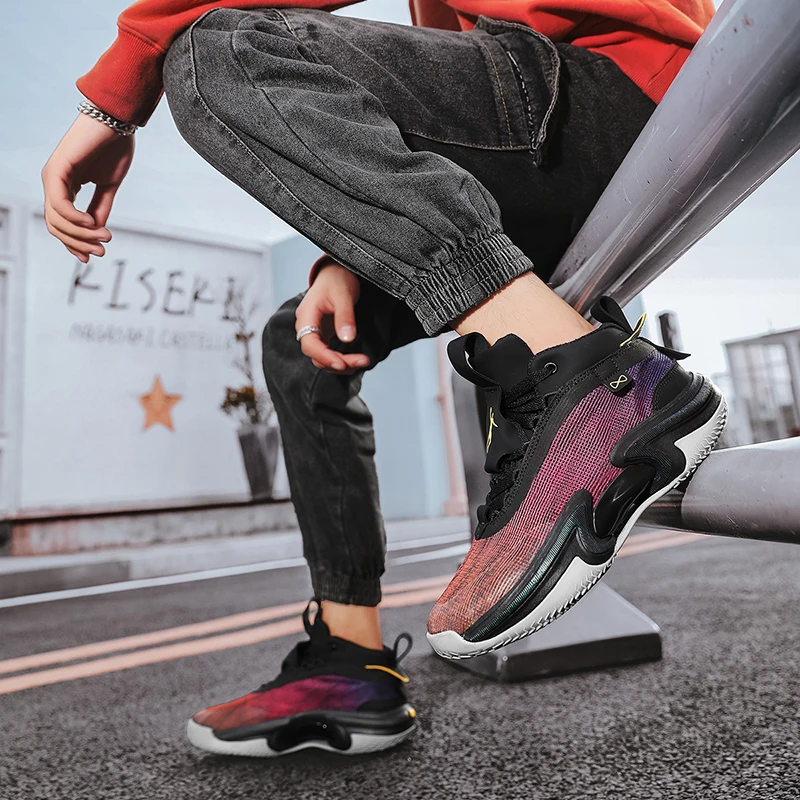 Men's basketball shoes Men's retro basketball shoes Breathable trend lace-up high top sneakers men's sneakers walking shoes