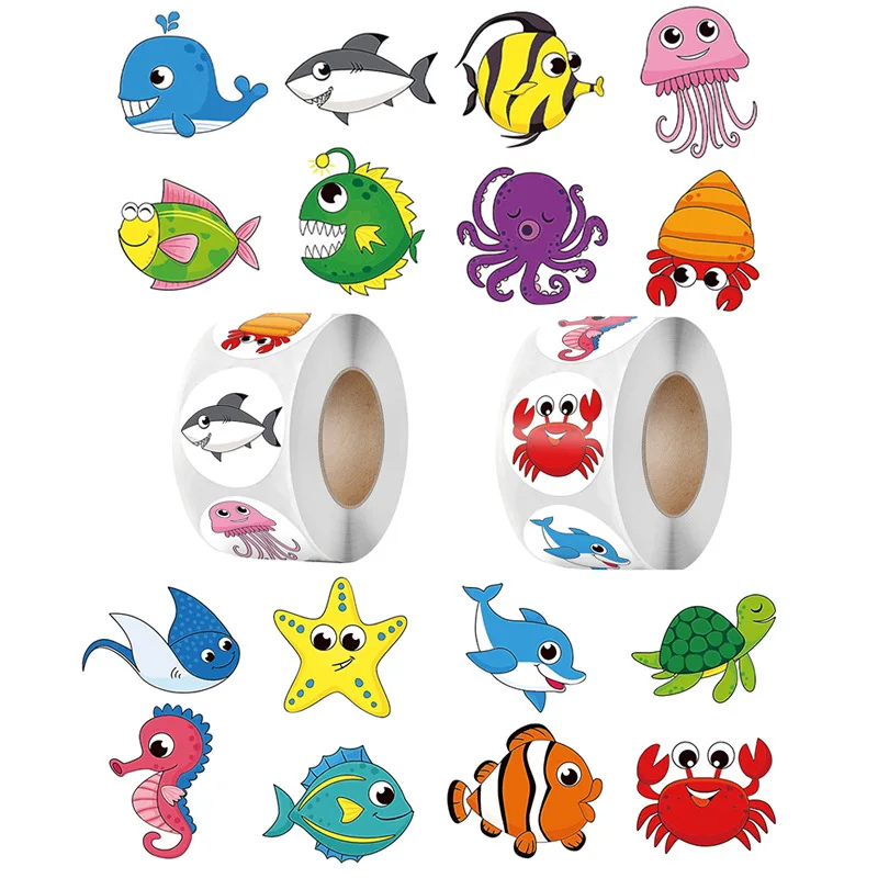 Cartoon Sea Fish Stickers for Kids Children Reward Label Encouragement Scrapbooking Decoration Stationery Sticker