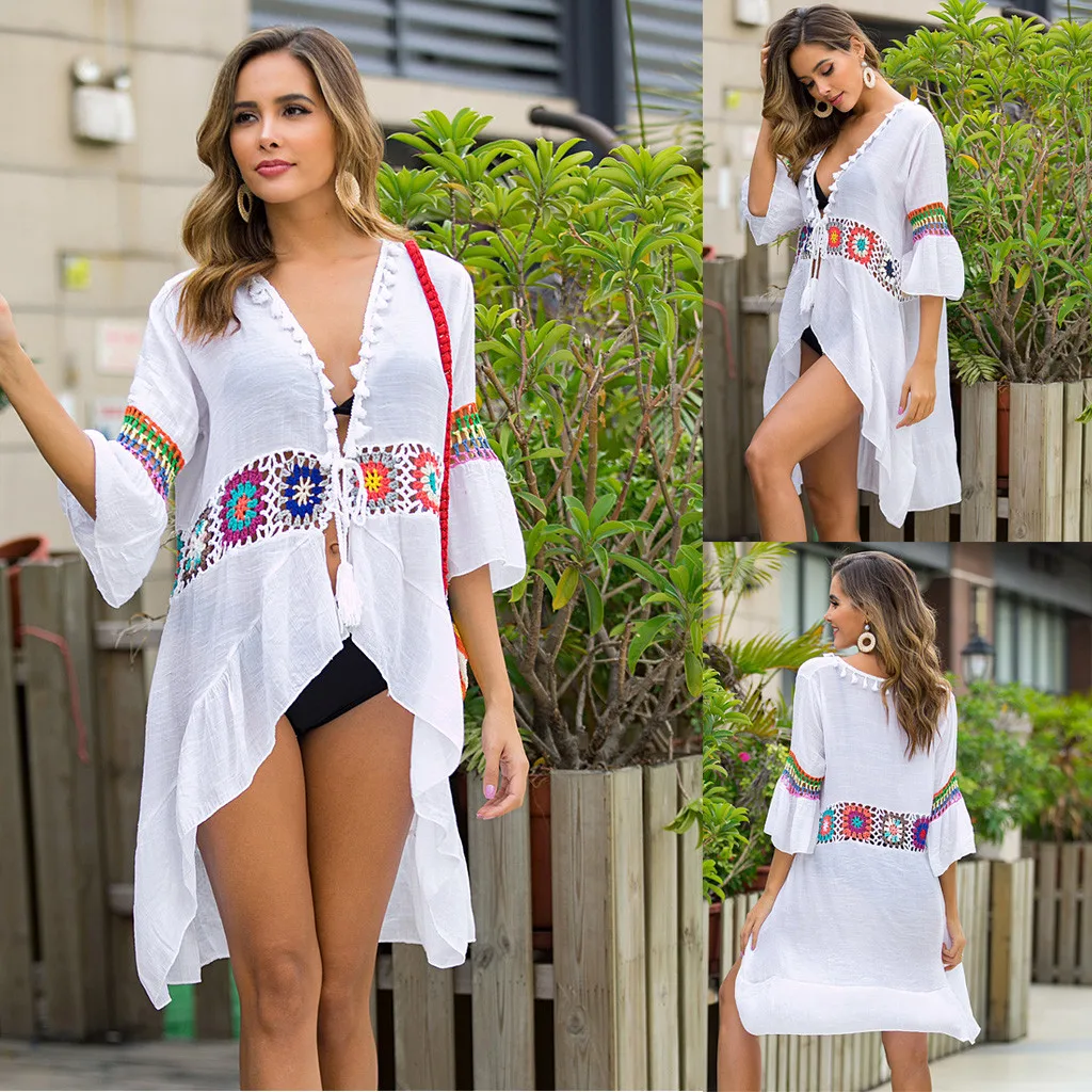 

2022 New Women Sexy Beach Bikini Cover Up Female Boho Casual Party Holiday Beach Dress Sundress Cover Up Outfits saida de praia