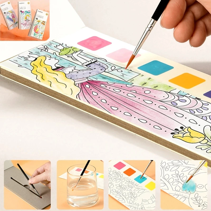 

6Colors 20Sheet Solid Watercolor Coloring Book Paint Set Water Color Pigment & Paint Brush Children Diy Bookmark Art Supplies