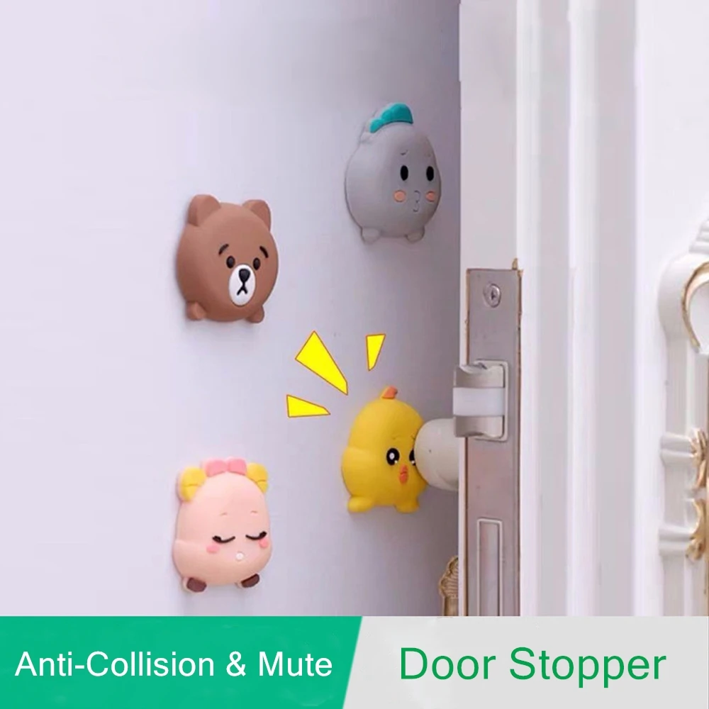 

6pcs Silicone Cartoon Door Stopper Anti-shock Protections Crash Pad Doorknob Door Stop Self Adhesive Door Handle Bumper Guard