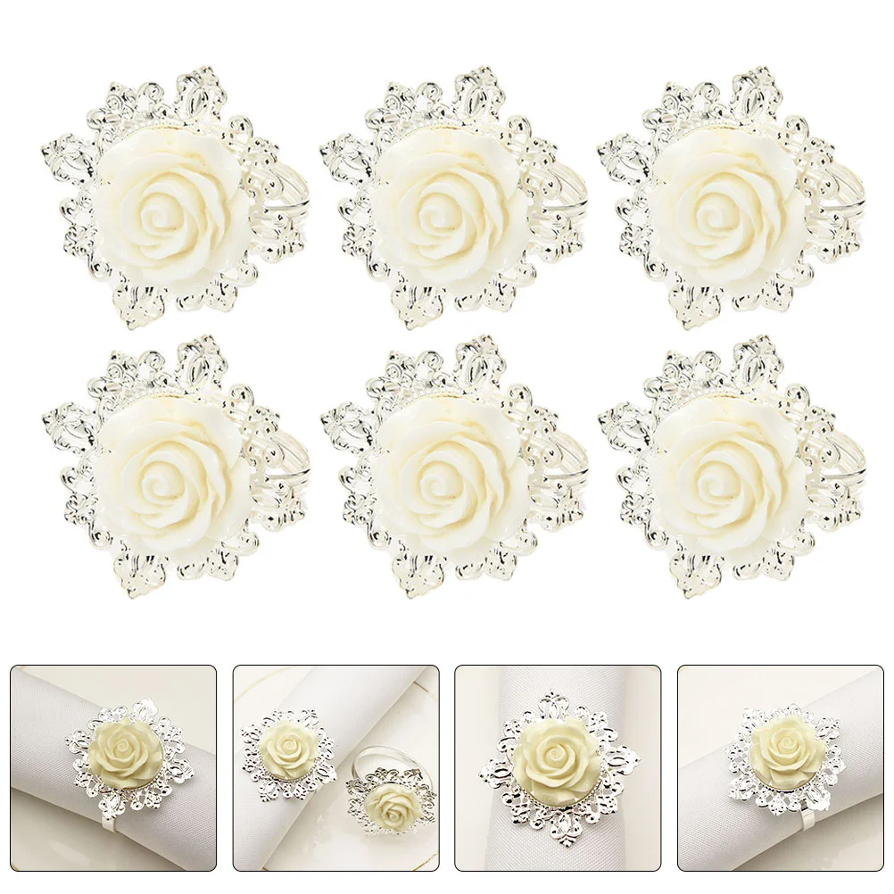 

Napkin Rings Holder Serviette Buckle Rose Buckles Wedding Decorative Design Ring Banquet Flower Metal Tissue Delicate Decors
