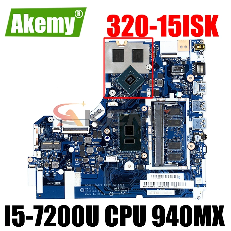 

DG421 DG521 DG721 NM-B242 5B20N98493 для ноутбука Lenovo 520-15IKB 320-15ISK, материнская плата SR342 I5-7200U CPU 940MX GPU
