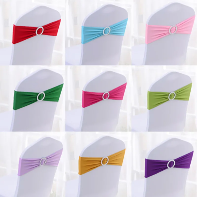 

10/50pc Stretch Lycra Spandex Chair Covers Bands With Buckle Slider For Wedding Decorations Wholesale Chair Sashes Bow