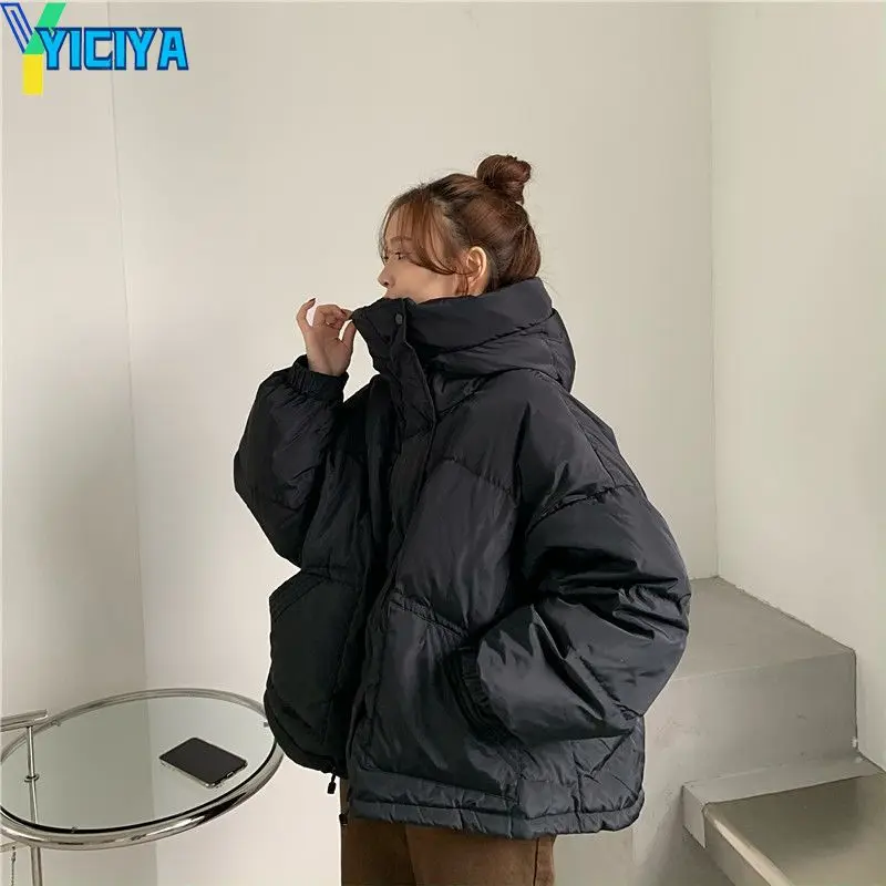 YICIYA Winter New Women Thickened Warm Bread Jackets Student Loose Bat Sleeved Streetwear Solid Casual Coat Tops With Hooded Y2k