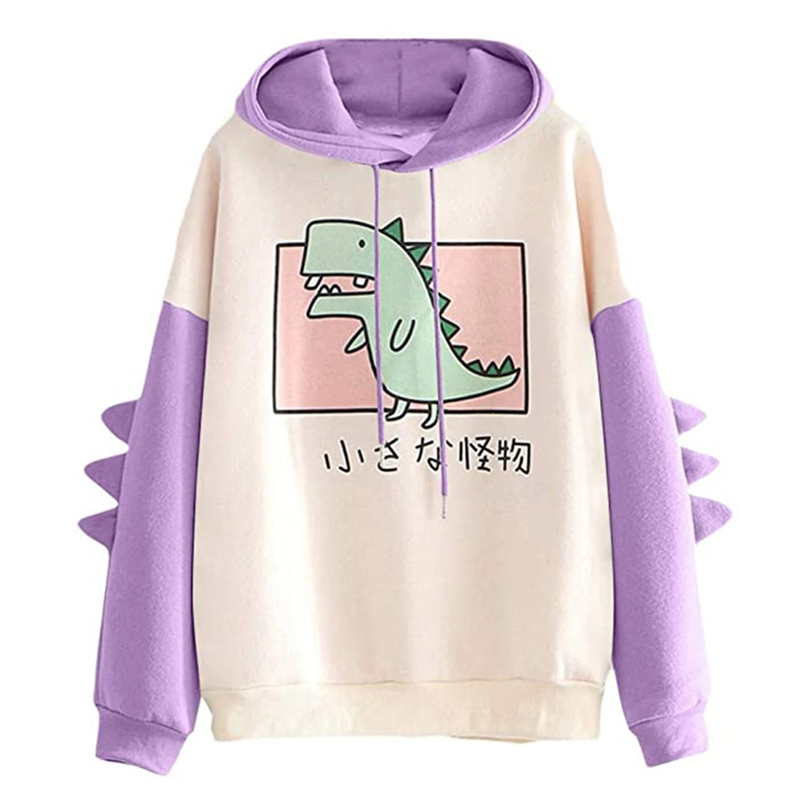 

Dinosaur Pattern Long Sleeve Sweatshirt Women Winter Casual Hooded Tops Korean Style Pullover Sweatshirt Autumn Warm Hoodies