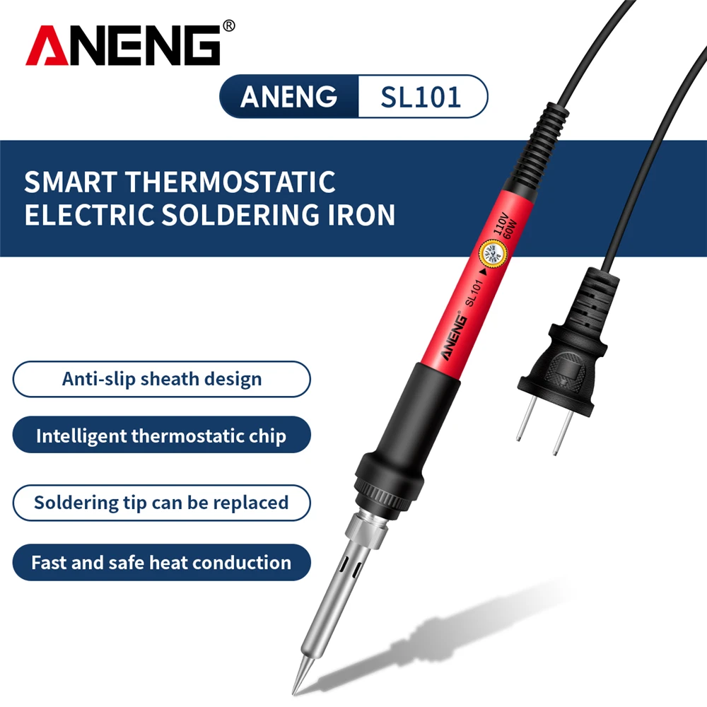 

ANENG SL101 60W Electric Soldering Iron Temperature Adjustable 220V 110V Welding Tool Ceramic Heater Soldering Tip EU/US Plug