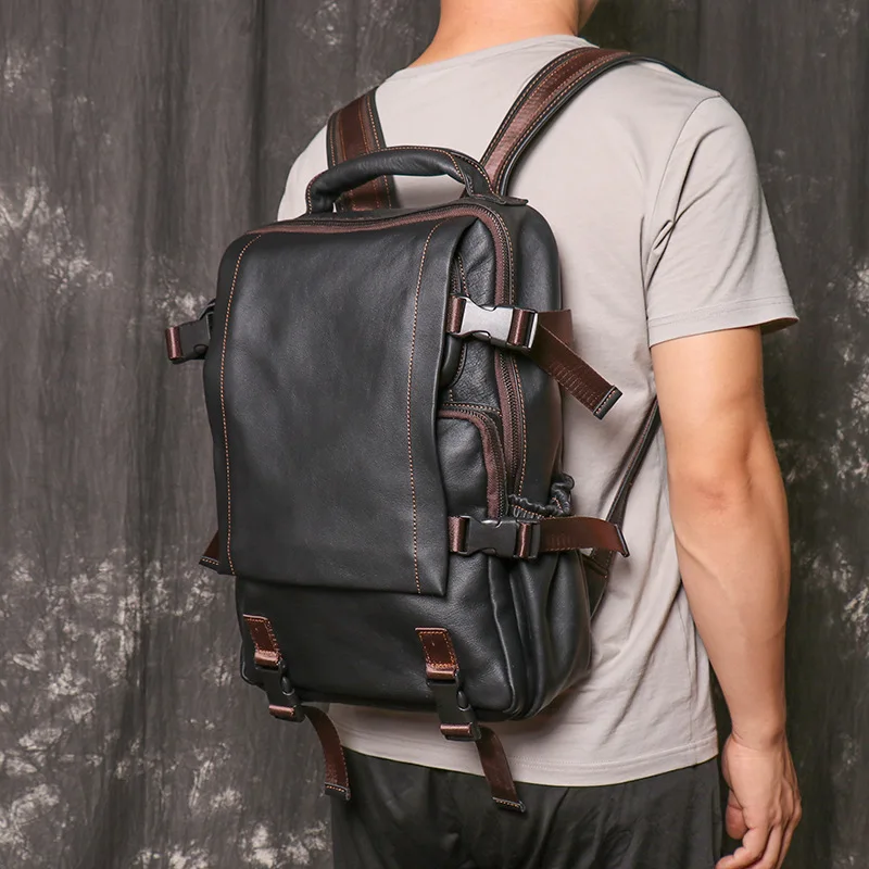 Модный мужской дорожный рюкзак из воловьей кожи вместительный школьный ранец