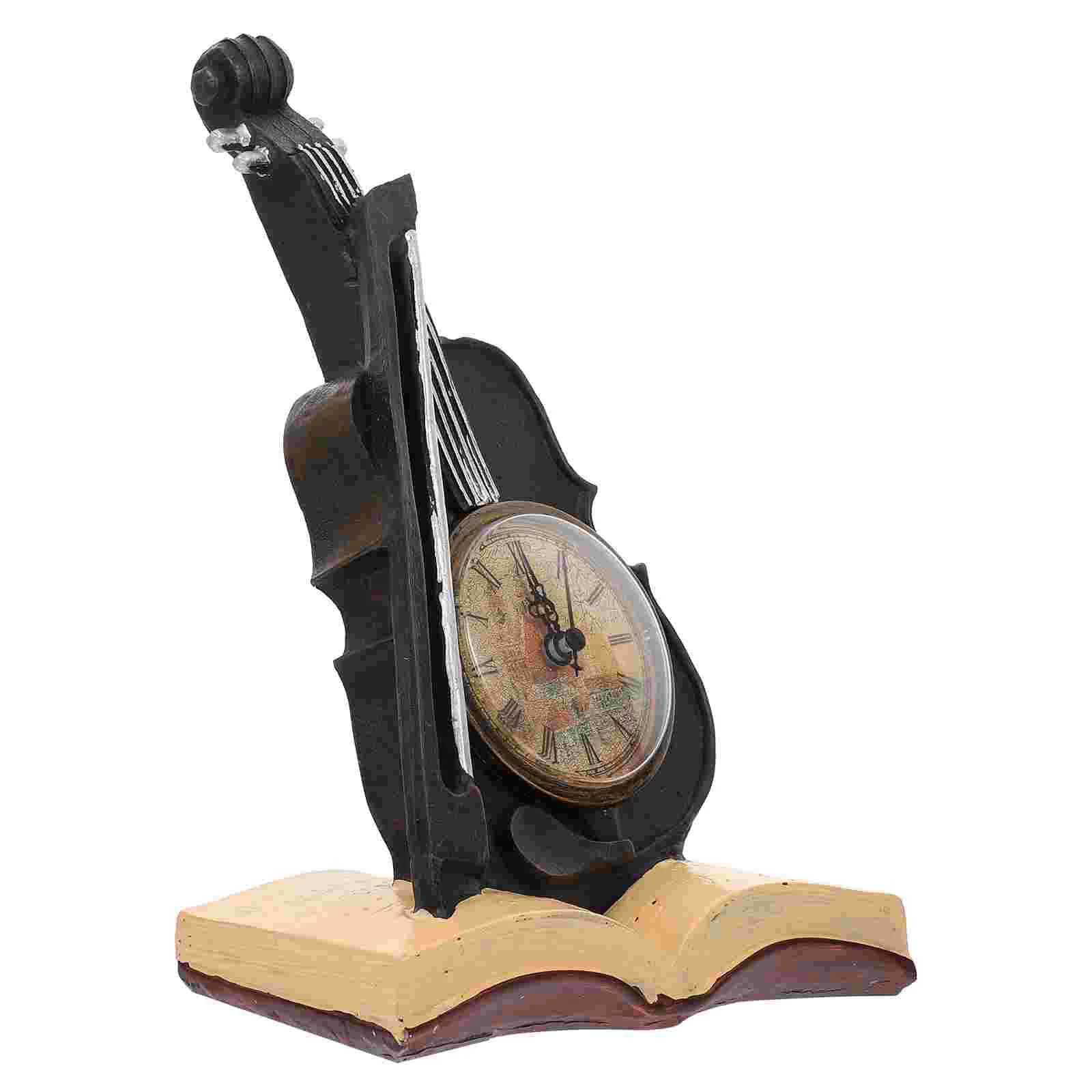 

Vintage Violin Clock Ornament Desktop Resin Musical Instrument Decoration