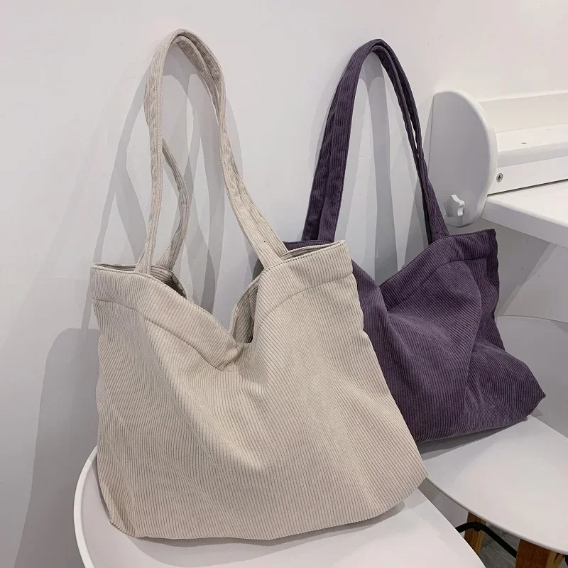 

Corduroy Bag for Women 2022 Shoulder Bags Shopper Girls Handbags Zipper Eco Environmental Storage Large Capacity Winter Tote Bag