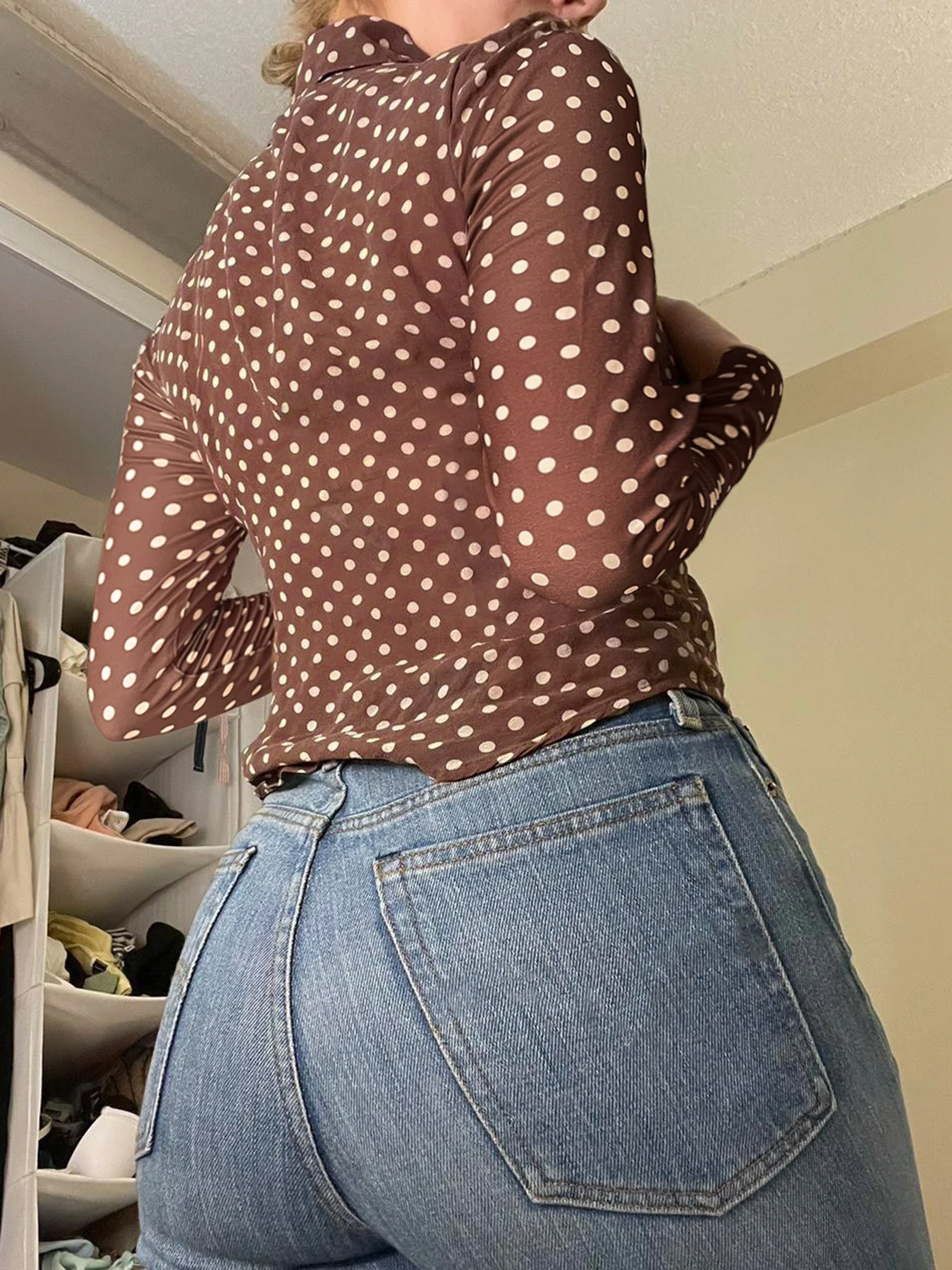 Rockmoer винтажная женская блузка с длинным рукавом и принтом в горошек элегантные