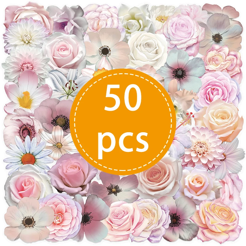 

50 шт. прозрачных наклеек с розовым цветочком, стиль граффити