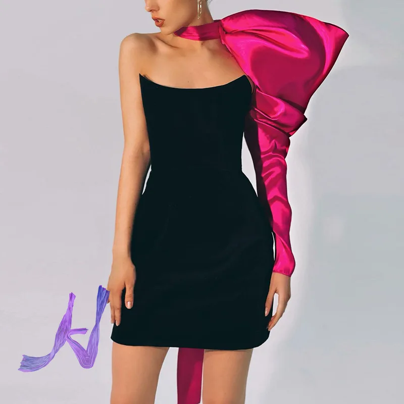 

Модное сексуальное женское платье с бантом на одно плечо, облегающее мини-платье из двух частей