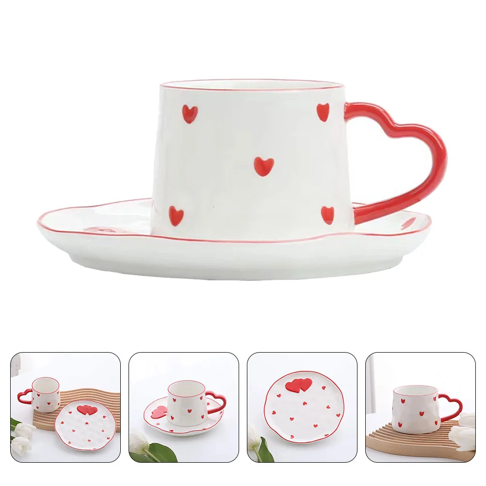 

Mug Cup Coffee Tea Ceramic Water Saucer Heartset Cups Cappuccino Porcelain Valentinegift Espresso Traybeverage British Day S