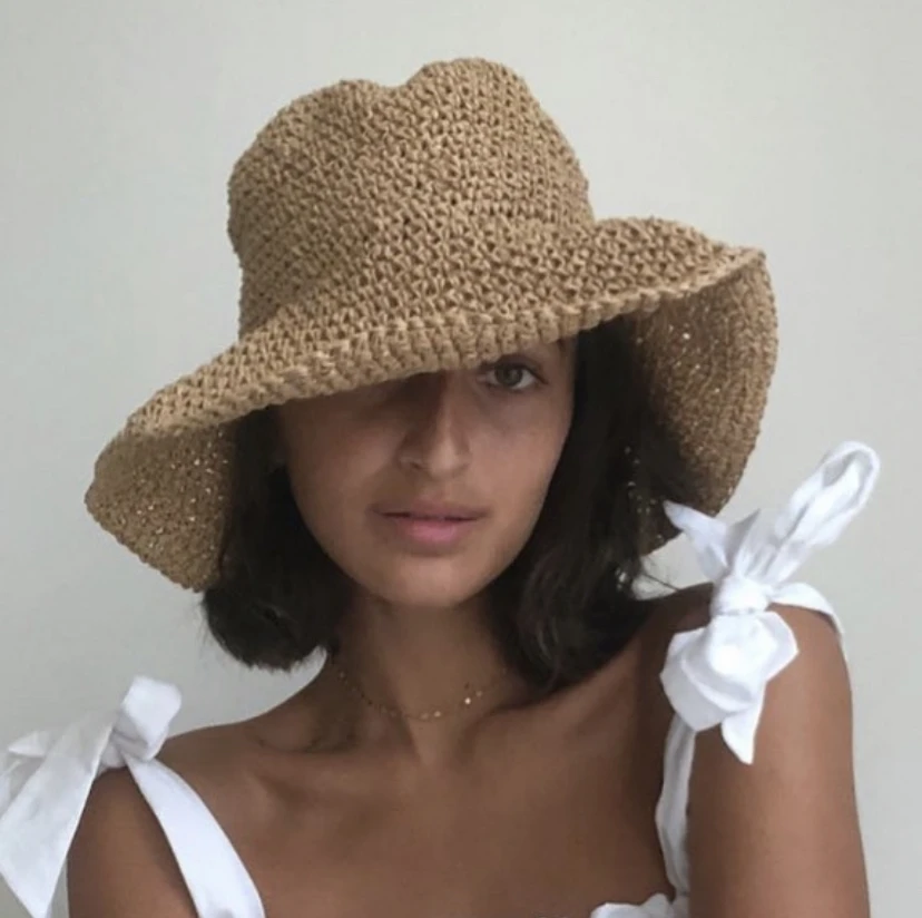 

Folding Crochet Beach Hat Women's Straw Hat Summer Outing Sun Visor Seaside Beach Hat Panama Straw Dome Bucket Hat