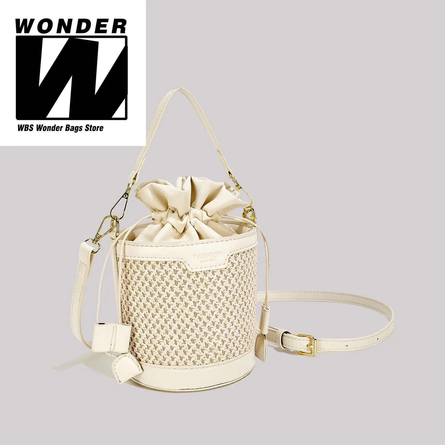 PU Leather and Straw Bags for Women 2023 Fashion New Trend Designer Small Bucket Bag Crossbody Chain Bags for Ladies Handbags
