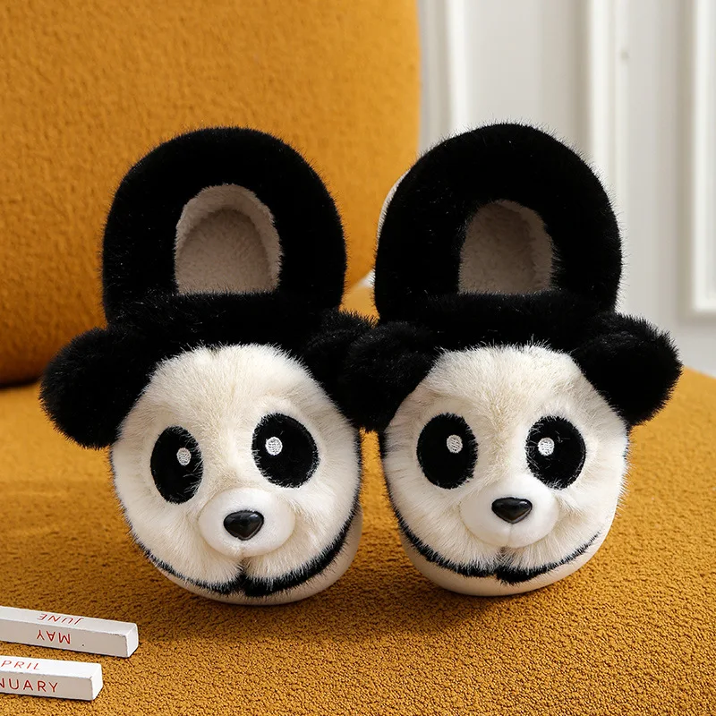 

Winter Boys Girsl Slippers Chinese Panda Warm Non-Slip Plush Cute Cartoon Soft Comfortable Young Children Kids Designer Shoes