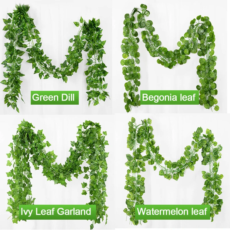 

Artificial Plant 2.1M Green Ivy Leaf Wreath Silk Wall Hanging Vine Family Garden Decoration Wedding Party DIY Fake Wreath Leaves