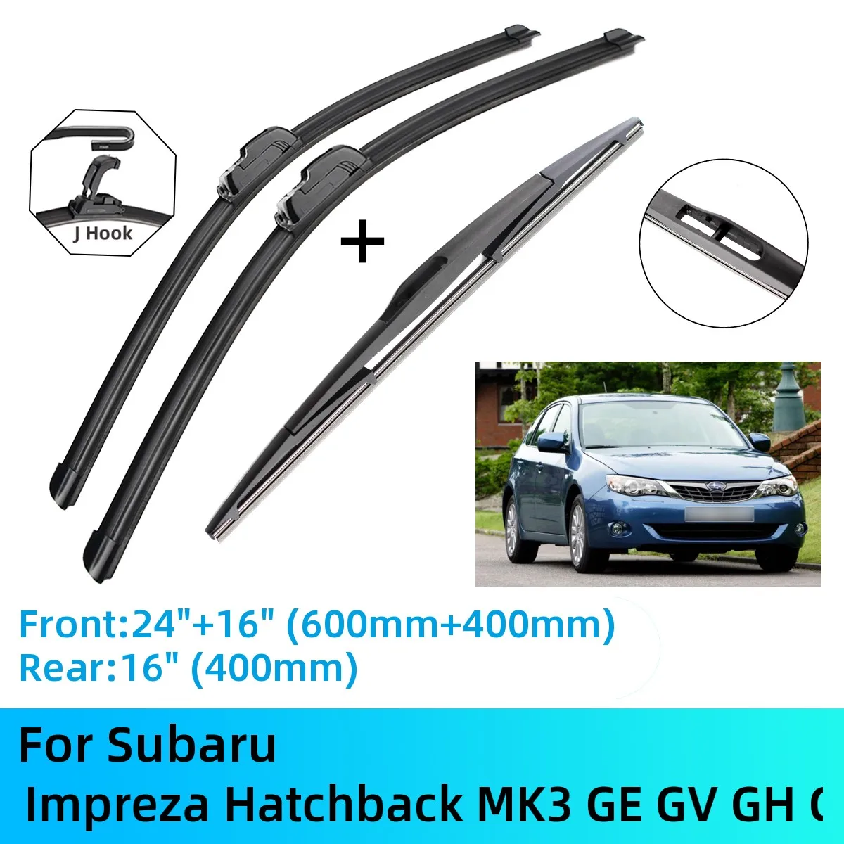 

For Subaru Impreza Hatchback MK3 GE GV GH GR Front Rear Wiper Blades Brushes Cutter Accessories J U Hook 2007-2014 2007 2008