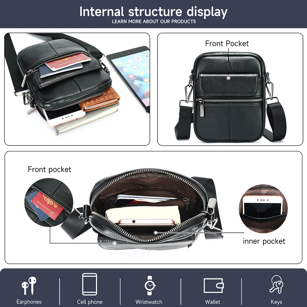 Повседневная маленькая сумка-мессенджер из натуральной кожи для мужчин сумка