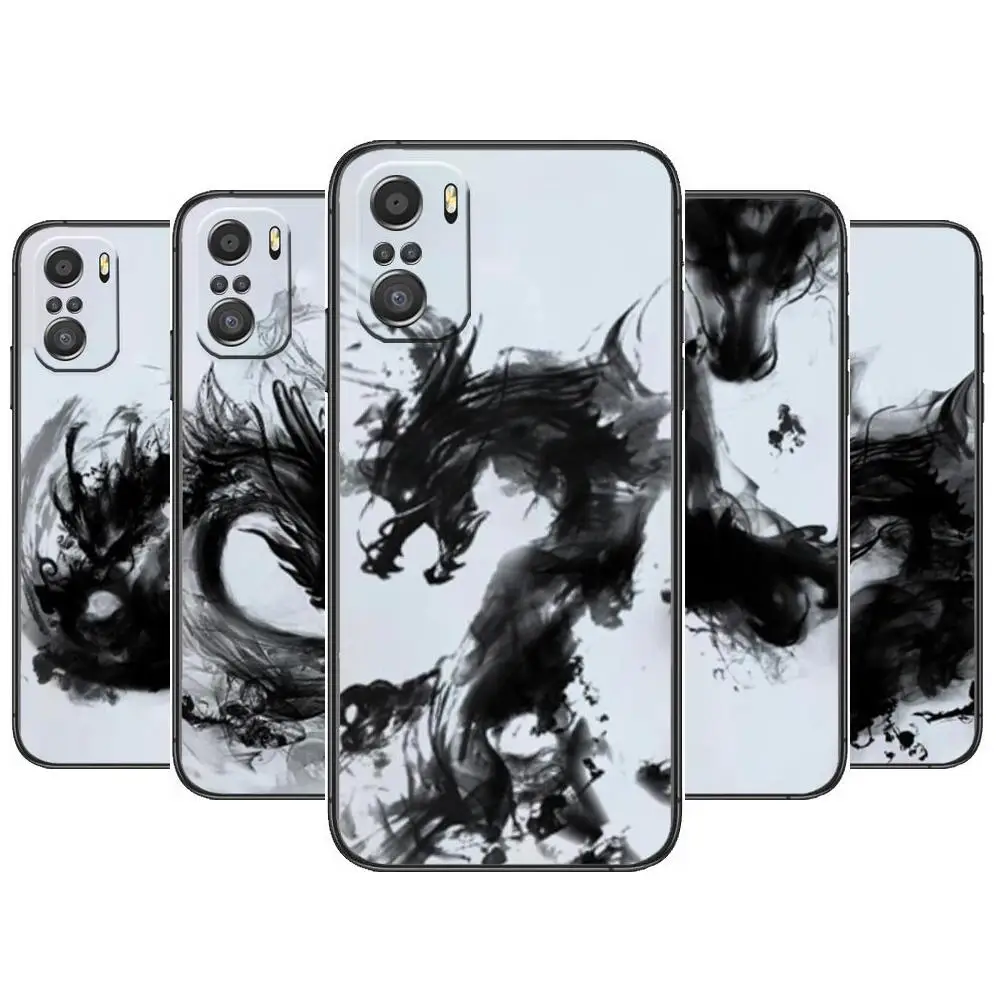 

watercolor dragon Phone Case For xiaomi mi 11 Lite pro Ultra 10s 9 8 MIX 4 FOLD 10T 5g Black Cover Silicone Back Prett