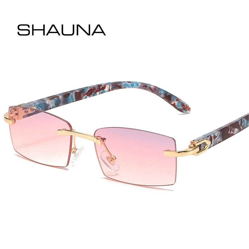 

SHAUNA Fashion Small Rectangle Women Sunglasses Retro Rimless Colorful Gradient Eyewear Brand Designer Men Square Shades UV400