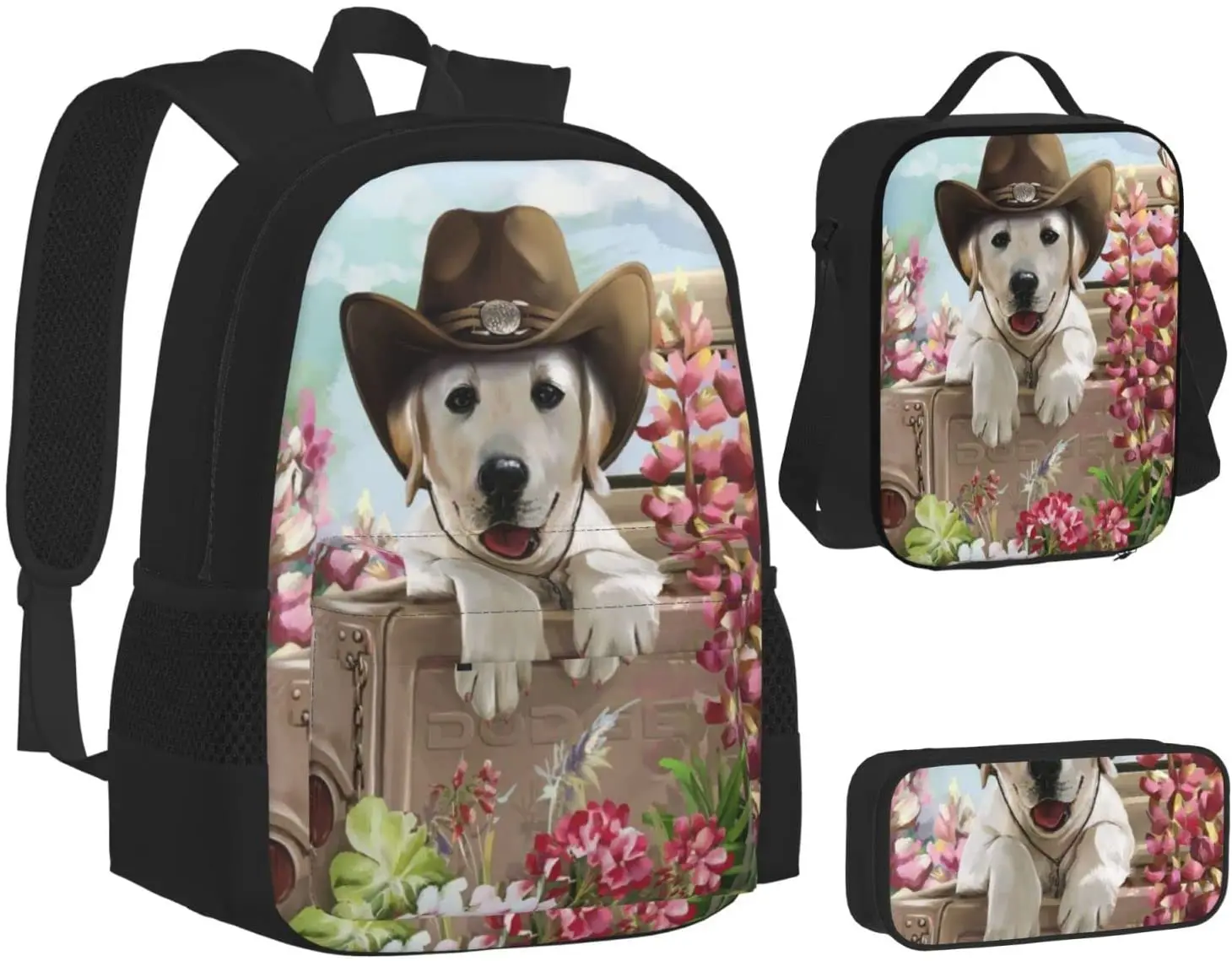 Dog Puzzle Puppy For Adults Schoolbag Travel Bag Casual Daypack Lunch Bag Pencil Case for Boys Teens Girls 3pcs Sets
