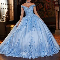 light sky blue quinceanera dresses 3d flower crystal deep v neck formal vestidos de sweet 16 party gowns