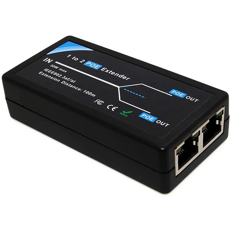 

2 Port POE Extender 10/100Mbps with IEEE 802.3Af Standard Input / Output for IP Camera Extend 100 Meters for POE Range