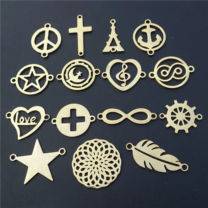 

5 Pieces Gold Stainless Steel Connectors Infinity Peace Wheels Star Cross Heart Love Bracelet Component Making Jewelry Findings