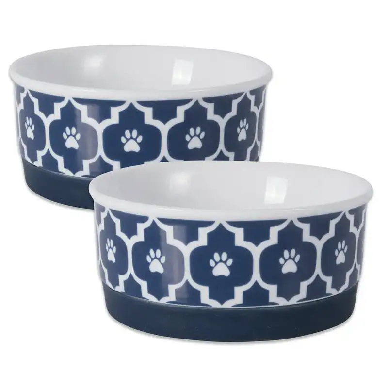

& Stripes Ceramic Pet Bowl for Food & Water with Non-Skid Silicone Rim for Dogs and Cats (Medium - 6 Cat bowls elevated ceramic