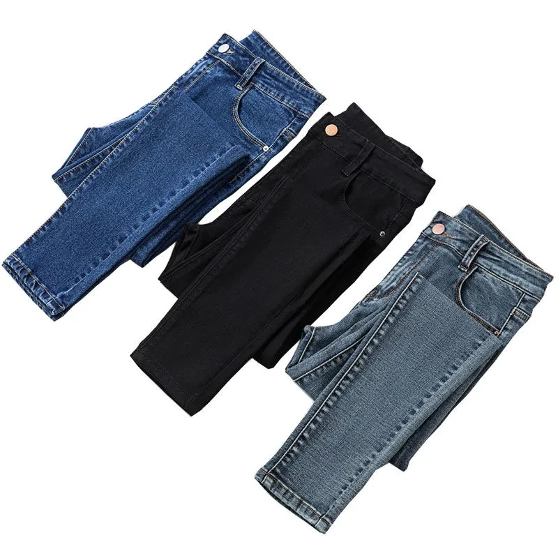 

Новые Демисезонные женские джинсы с высокой талией, модные облегающие Женские брюки-карандаш, универсальные обтягивающие эластичные винтажные повседневные джинсовые брюки