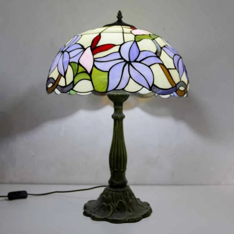 

LongHuiJing 16Inch Tiffany Table Lamps Vintage Stained Glass Lampshade Antique Art Style Desk Lamp With Lotus Metal Base