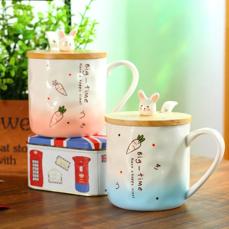 Керамические кружки в виде милого кролика с ложкой и крышкой креативная кружка
