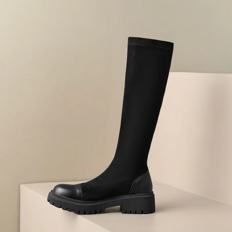 autumn winter boot brand style chunky high heel pu leather knee high boots women's high tube thinner-looked high heel long boots