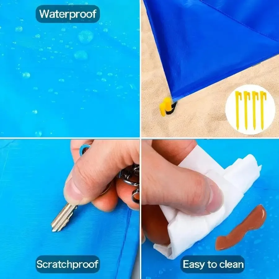 Фото Пляжный коврик SSUNTAK Large Sand Free Beach Mat Color Block из ткани Оксфорд рипстоп с колышками, складной, защищающий от песка, для пляжа и морского побережья №3