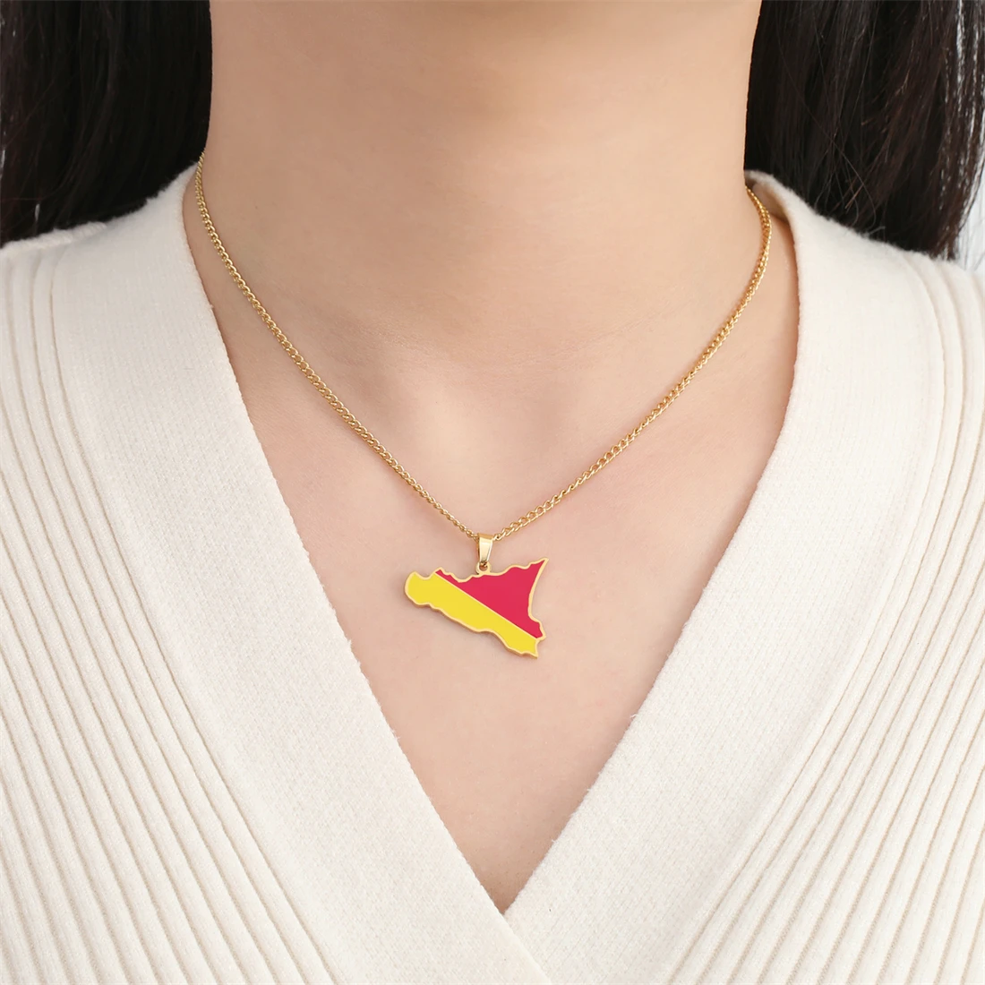 EUEAVAN капельное масло Италия Sicily карта кулон ожерелья из нержавеющей стали