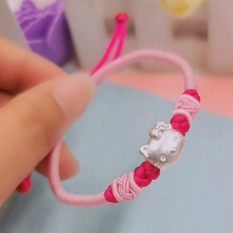 

3D Hard Silver 999 Pink Rope Garfield Miffy Rabbit Hello Kitty Carrying Strap Hello Kitty Bracelet Cute Girl