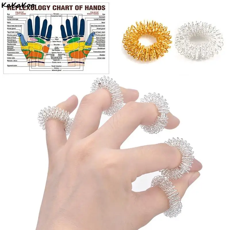 

10pcs/Set Stainless Steel Finger Massage Ring Acupuncture Ring Therapy Relax Hand Blood Circulation Pain Relief Health Care