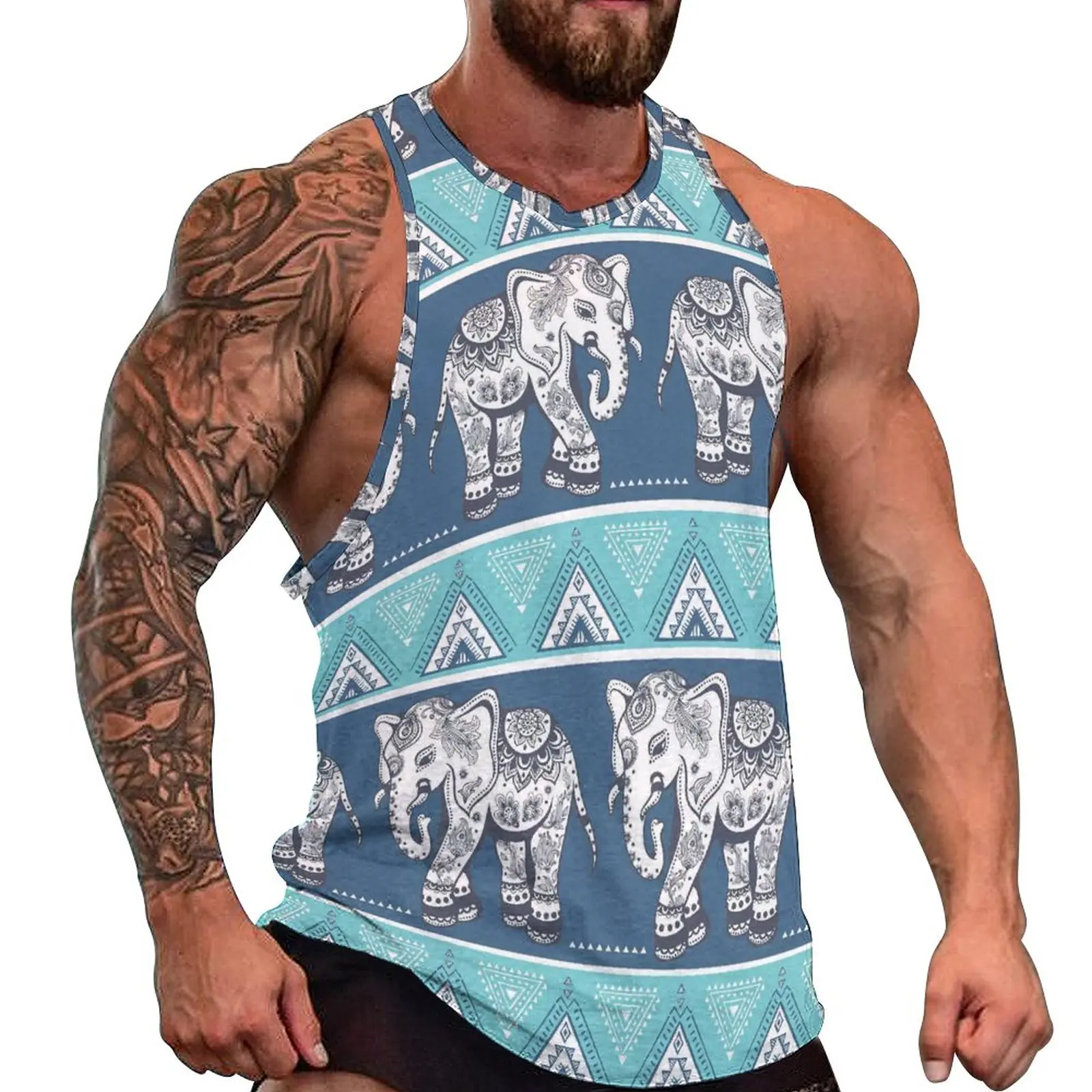 

Vintage Elephant Tank Top Male White Floral Print Vintage Tops Beach Training Pattern Sleeveless Shirts Large Size 4XL 5XL