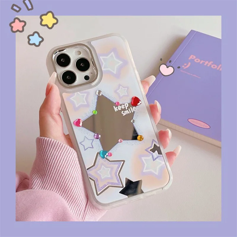 

Mirror Ins Cute Star DIY Diamond Phone Case For iphone 14 13 12 11 Pro Max X XR XSMAX 7 8 Plus SE TPU Case Cover new products