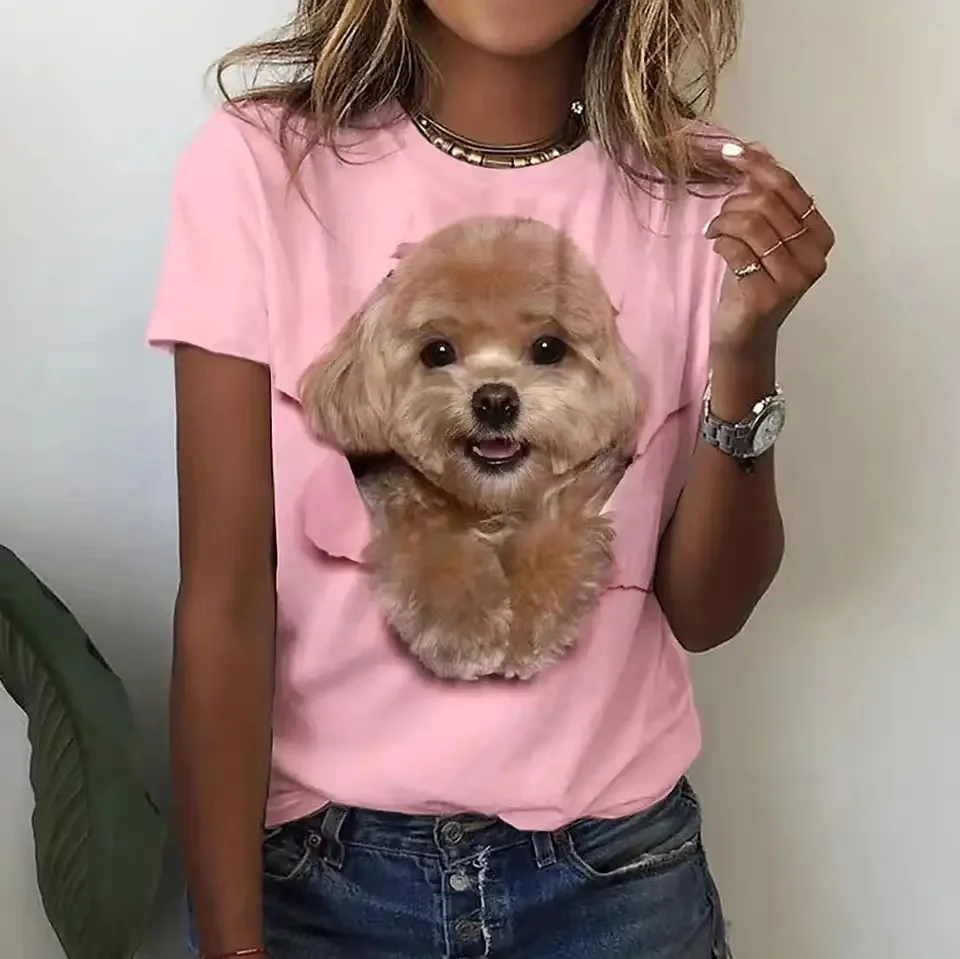 

Women's T-shirt Cute Dog Print Fashion Woman Harajuku Blouses Funny Kawaii T Shirt Casual Oversized Clothing Summer Top Women