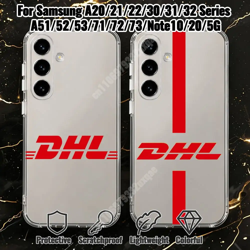 Фото Чехол для телефона D-DHL Worldwide Express для Samsung Galaxy A71 70 52 51 31 30 A30S 21S A12 A10, прозрачный чехол. №1