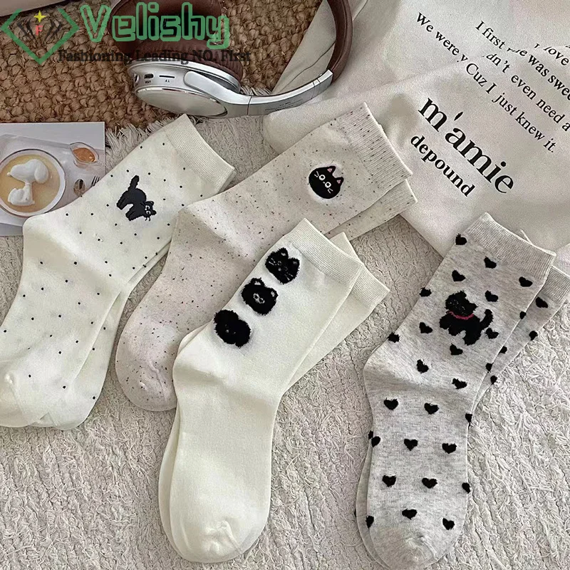 Женские хлопковые носки с рисунком животных Kawaii милый кот удобные женские