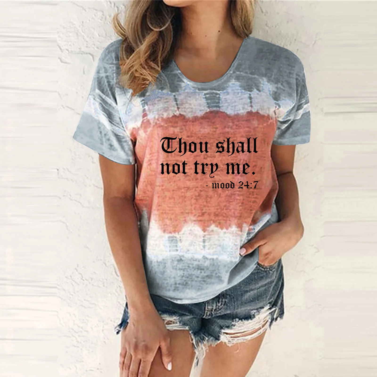 

Blouse For Womens Casual Fashion Feather Printing Round Neck Short Sleeve T Shirt Blouse V Neck Tunic Workout Womens T Shirts