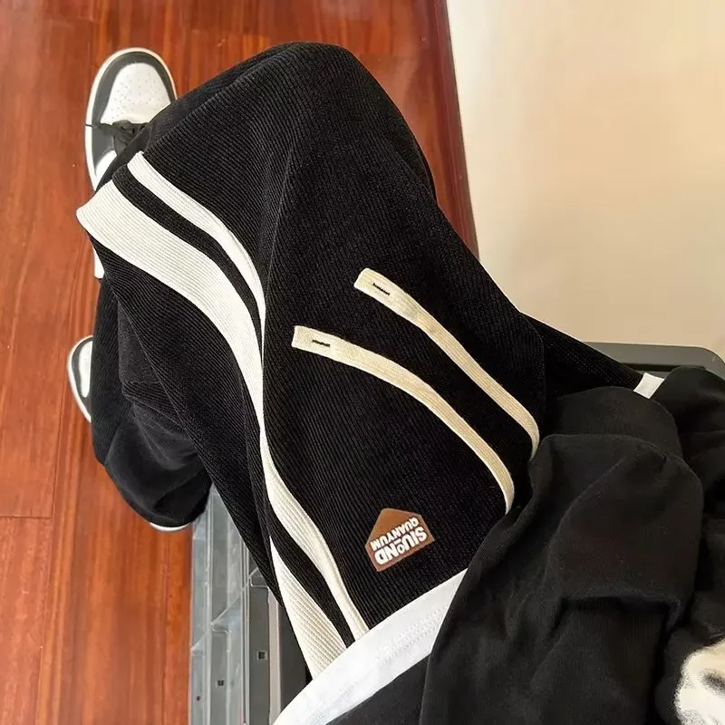 Мужские весенне-осенние повседневные брюки свободного кроя с прямыми штанинами